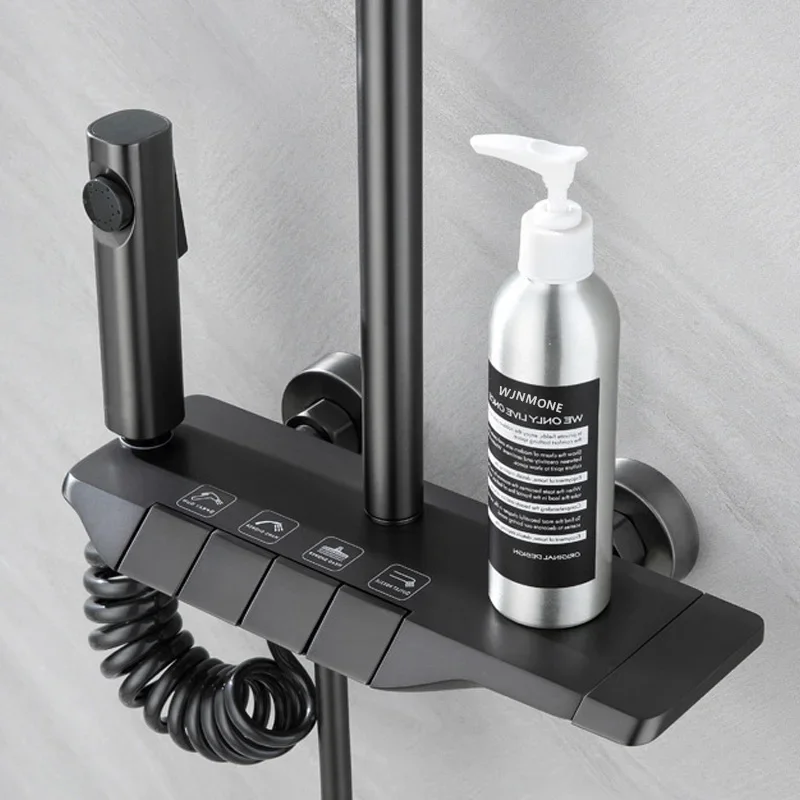Black Bathroom Shower Set Piano Keys ABS Anti-rust Shower System Sets Wall Mounted Bathtub Hot and Cold Mixer Rain Shower Faucet