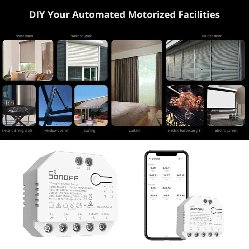 New Sonoff Dualr3 Lite 2-gang 2 Way Control Wifi Smart Switch Electric Shutter Switch Power Meter Support Alexa Home Assistant