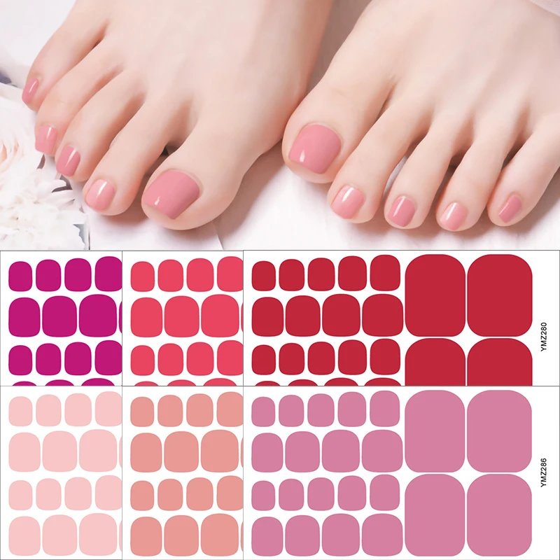 Autocollants pour ongles d'orteil, enveloppes adhésives, bandes de vernis pour ongles d'orteils, décalcomanies pour les pieds, manucure pour femmes, couleur unie, couverture complète