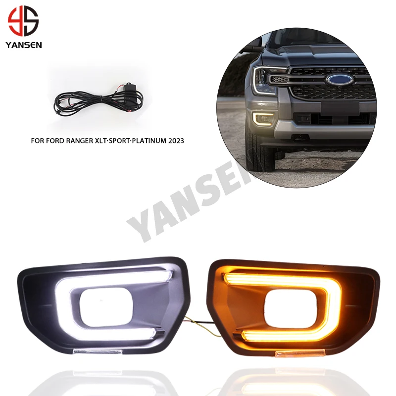 

LED Daytime Running Light For Ford Ranger XLT SPORT Platinum 2023 DRL Fog Lamp Dynamic Turn Signal Lights Car Accessories