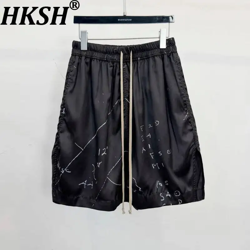 HKSH High-end Dark Graffiti Shorts 2026 Summer New Men Tide Dark Drawstring Half-Length Pants Streetwear RO Style Capris HK24852