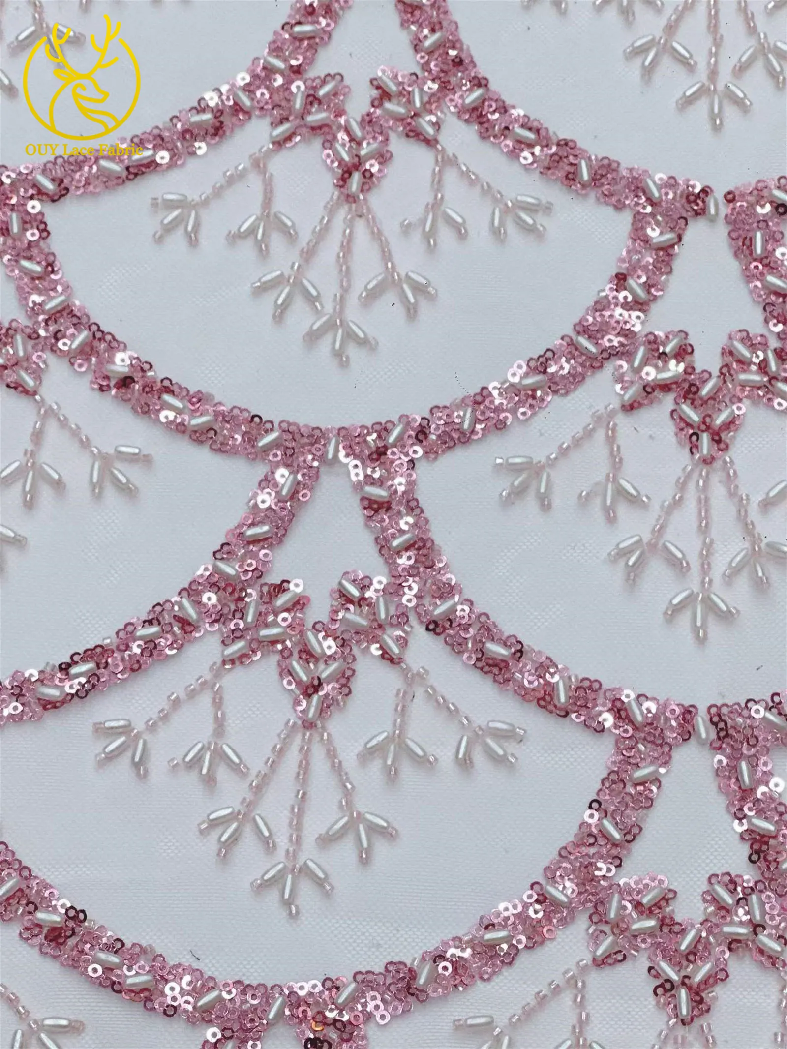 5 Yards französischer Pailletten-Spitzenstoff, afrikanischer Spitzenstoff, nigerianischer Tüll-Mesh-Spitzenstoff für Braut, Hochzeit, Heimdekoration – Detail 9