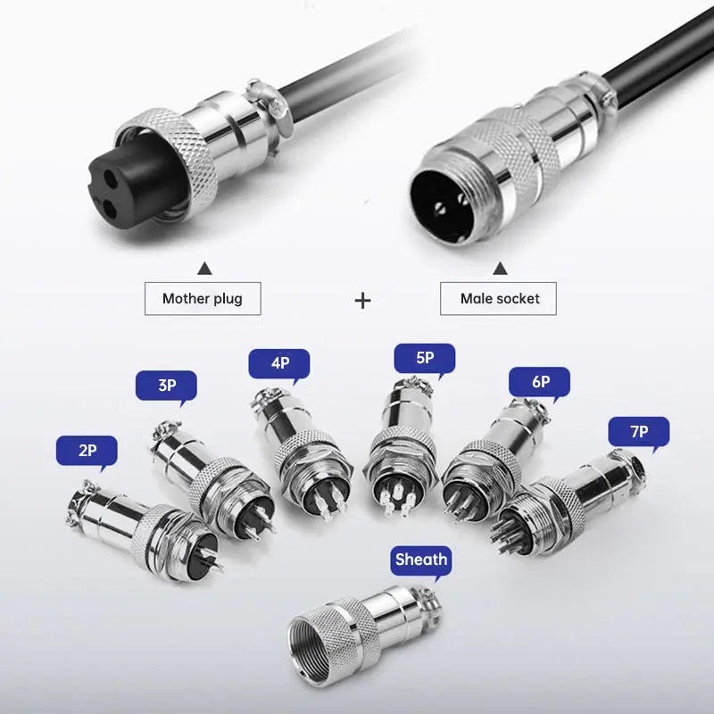 GX12/16/20 Connector with 1M Wire Male Female 2 3 4 5 6 7 Pin Cable Connectors GX12 16 20mm Air Plug Power Data Extension Cord