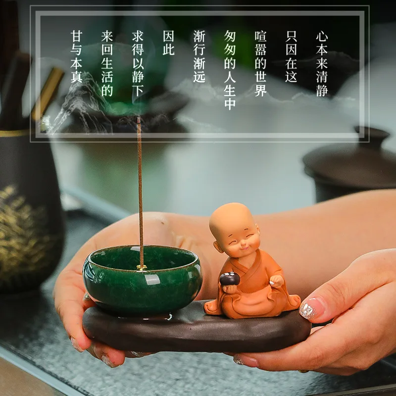 Chinese Style Zen Little Monk Incense Burner Tea Room Yoga Studio Aroma Furnace