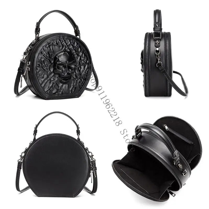 حقيبة اليد المستديرة حقيبة اليد القوطية steampunk crossbody حقيبة كتف الجلود 066F #5