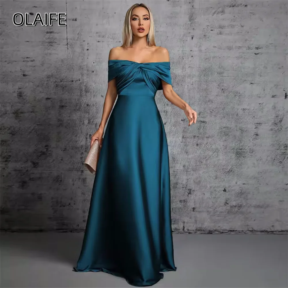 

Sweep Train Off The Shoulder Satin A Line Party Gowns For Women Customized Prom Dresses Sleeveless Zipper платье на выпускной