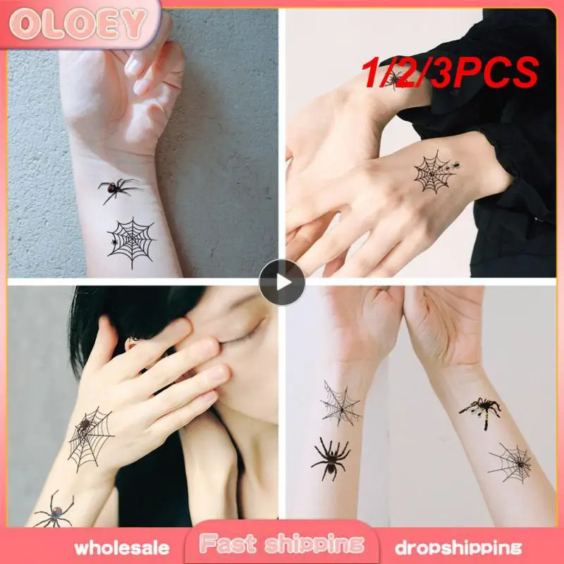 1/2/3PCS Horror Dark 3D Spider Temporary Tattoo Stickers For Halloween Waterproof Hand Arm Body Art Fake Tattoo Sticker Women