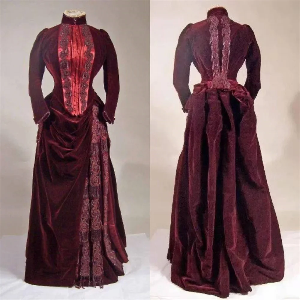 

1888s Red Victorian Edwardian Lady Walking Duchess Bustle Dress Historical Theatre Costume Custom Made