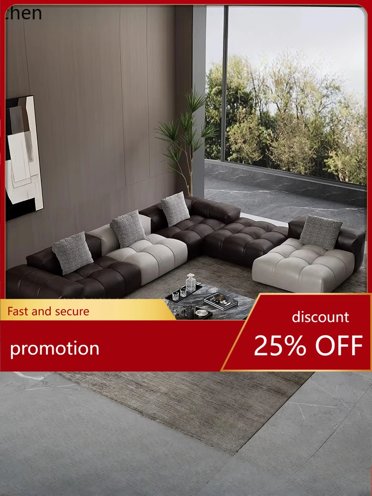 LXC Sofa Genuine Leather Modular Pixel Block Minimalist Living Room Original Leather Sofa