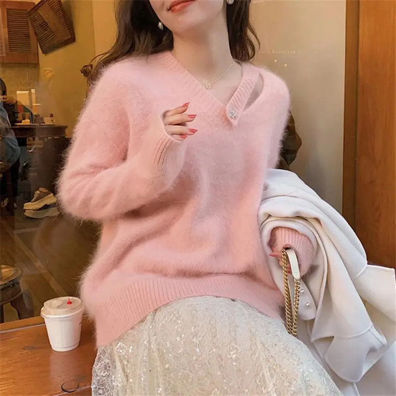 Свитера Джемперы Пуловеры Женские пуловеры Трикотажные изделия для йоги Круглый вырез Роза Аппликация Сад Природа Цветочный узор Довольно теплый