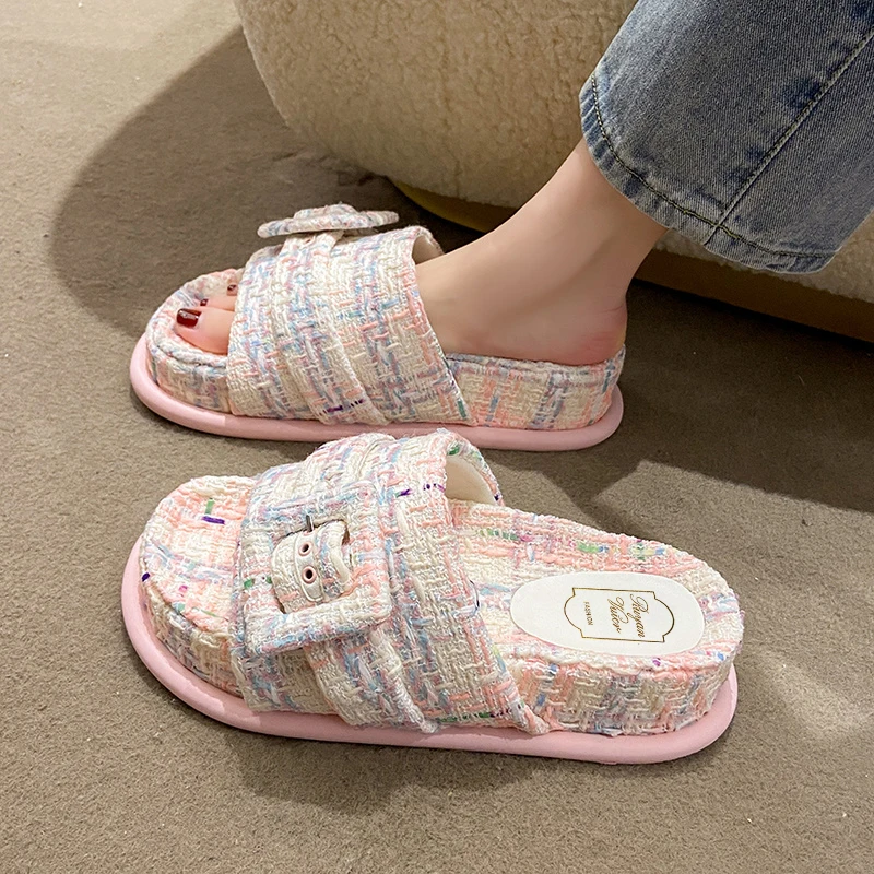 

Летние женские тапочки с пряжкой и ремешком, сандалии с открытой пяткой, уличная обувь без шнуровки на толстой подошве, Zapatos Mujer