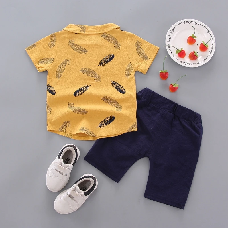 Fashion baby boys Shirt Suits toddlers kids Cotton Short Sleeve 2 Pcs Clothing Sets Summer Handsome