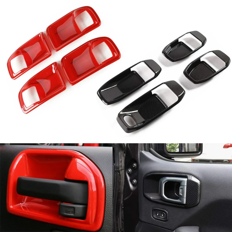 

For Jeep Wrangler JL 2018 2019 Gladiator 2020 2021 Car Door Inside Handle Bowl Decoration Cover Sticker Red / Carbon Fiber Look