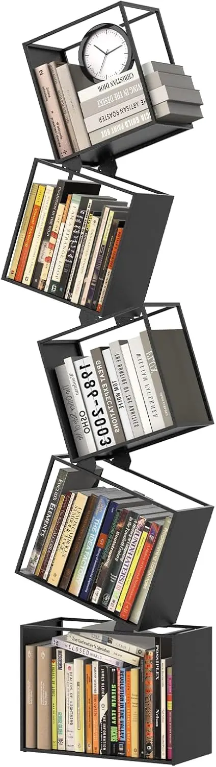 

5-Tier Metal Geometric Bookshelf - Modern Narrow Floor Bookcase, Space-Saving Organizer for Living Room, Bedroom, Office