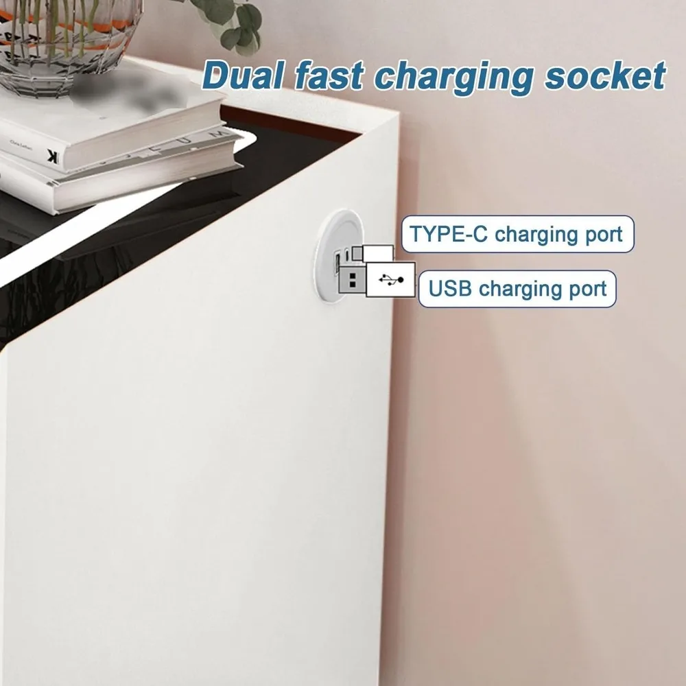 Comodino con ricarica intelligente con luci a LED, tavolino moderno per divani per camere da letto in 3 colori