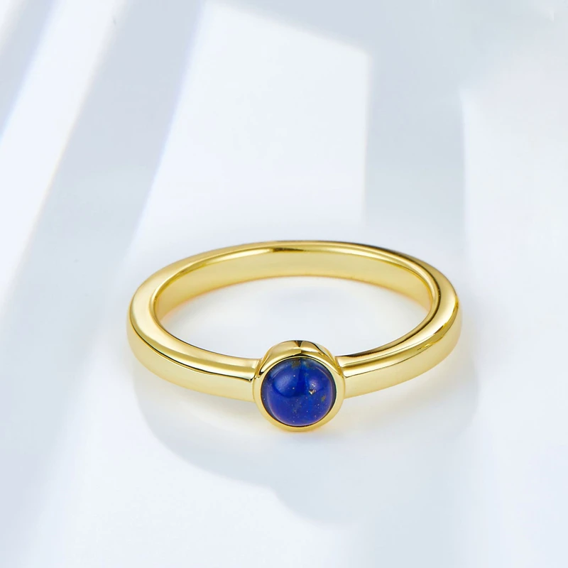 Lapis Lazuli 925 Sterling Silver Gold Plated Rings For Women Natural Stone Minimalistic Chic Small Ring 2023 New Gift Party