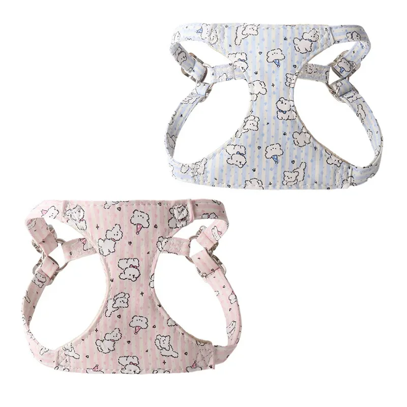 Anti-Pollution Pet Harness, Super Cute Striped Harness Set With A Small Dog Pattern, Double-Groove Leash
