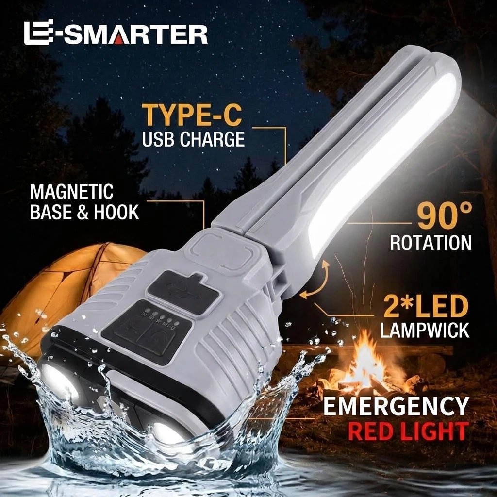 Foldable Outdoor Camping Lamp with Magnetic Suction Design, Multi-Functional Work Light with Warning Light and Battery