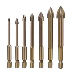Binoax Juego de brocas para vidrio, 7 Uds., punta de carburo de aleación con 4 bordes de corte, brocas con cabeza de lanza cruzada para azulejos y vidrio