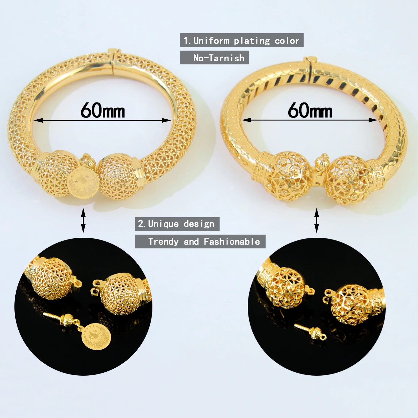 Dubai 24k Gold Jewelry Bracelet Copper Gold Plated Arabic Design Luxury Coins Cuff Bangles Oman Women Wedding Jewelrys