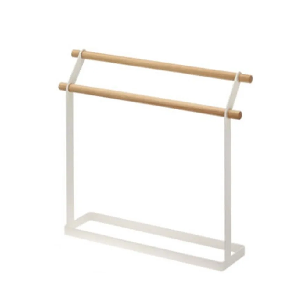 

Multifunctional Metal Free Standing Towel Rack Double Bar Simple Vertical Towel Holder Stable Towel Drying Rack Kitchen