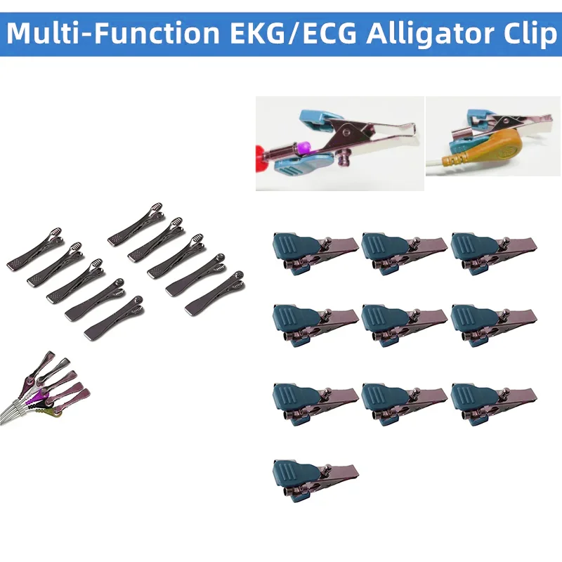 

10Pcs Multi-Function ECG/EKG Alligator Clip Electrodes for Animals Veterinary or to use with banana plug Used to Fix Cables