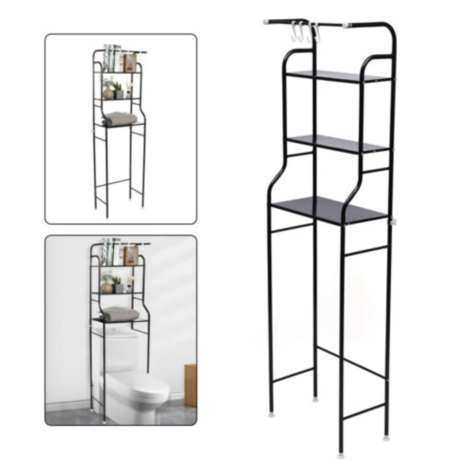 Black Metal 4-Tier Over The Toilet Rack Space Saver Organizer Storage For Bathroom