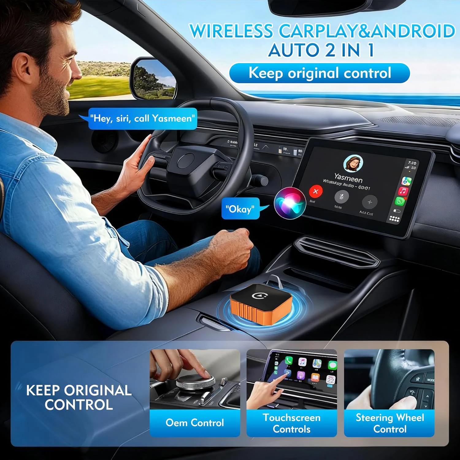 Picture 7: Wireless CarPlay & Android Auto Adapter – Plug & Play, 3X Speed Auto Connect for 1000+ Vehicles, iOS & Android