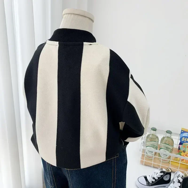 Spring Kids Boy Sweatshirts Hoodies Fashion Boys Black White Striped Shirt Kids O-neck Casual Sport Shirts Tee Children Clothes