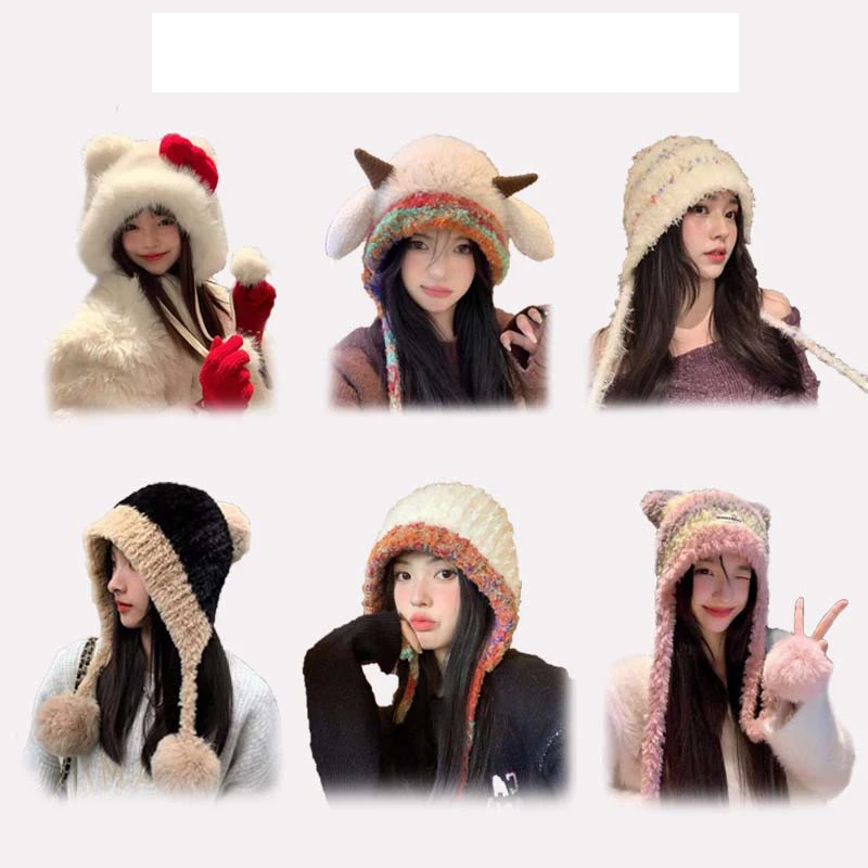 Модная зимняя милая миниатюрная шапка с овечьими ушками для женщин, мягкая шапка сдвиганием; Универсальная шапка-ушанка для родителей и детей