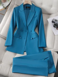 Blazer et pantalon imbibés pour femme, veste à manches longues, surintendant ser, vêtements de travail, bleu, violet, noir, bureau, dames, ensemble 2 pièces