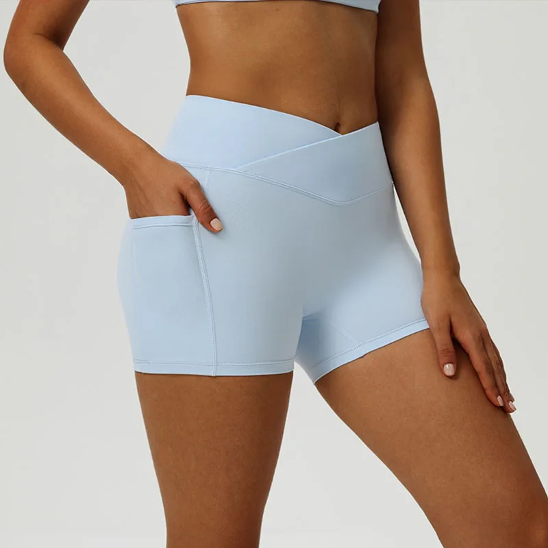 

Женские шорты для йоги с высокой талией, эффектом подтяжки ягодиц и боковыми карманами - сексуальные моделирующие шорты 3/4 для бега/занятий в спортзале