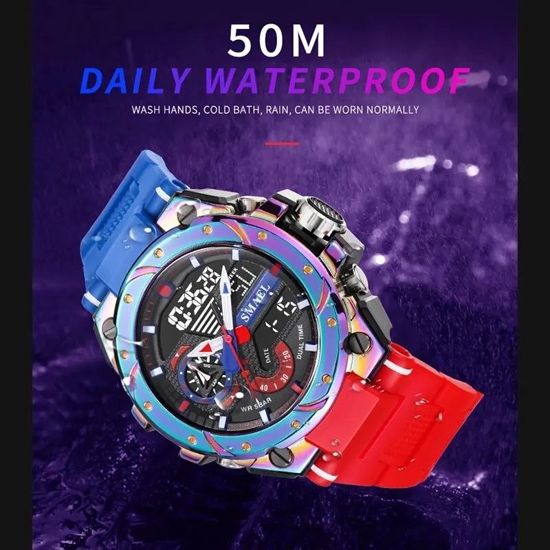 SMAEL Sport Quartz Watches LED DisplayShock Resistant 50M Waterproof Alarm Clock Analog Digitals 8060 For Men - Image 2
