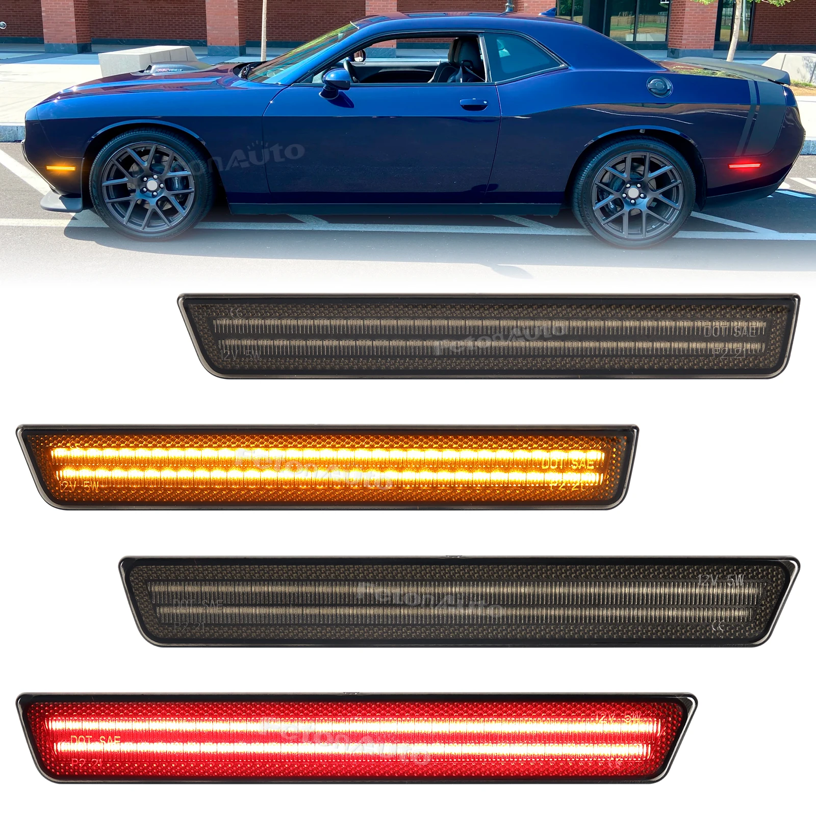 LED Side Marker Light Front Rear Bumper Turn Signal Light Yellow Red Indicator Light for 2015-2023 Dodge Challenger