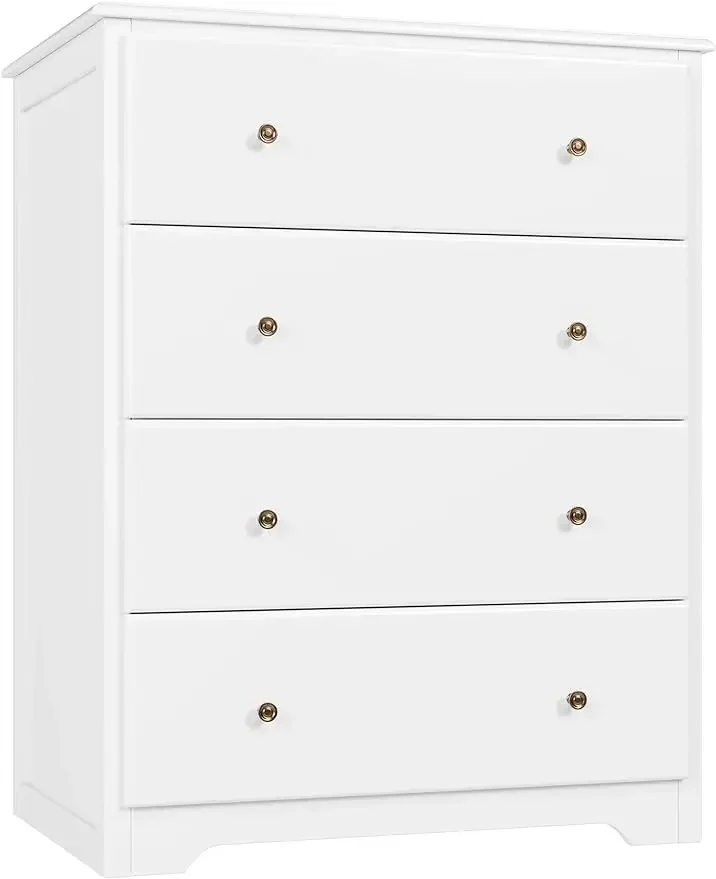 

White Dresser 4 Drawer Dressers Chest of Drawers Modern Tall Dresser Wood Drawer Chest Storage Cabinet for Living Room