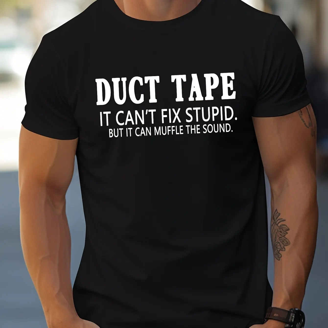

Men's Summer 100% Pure Cotton Fashionable Sports Casual Loose Duct Tape Letter Printed Round Neck Short Sleeved T-shirt Top