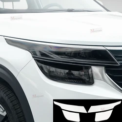 2 Pcs Car Headlight Protective Film Headlamp Restoration Transparent Black TPU Sticker For Kia Seltos 2023 Car Accessories