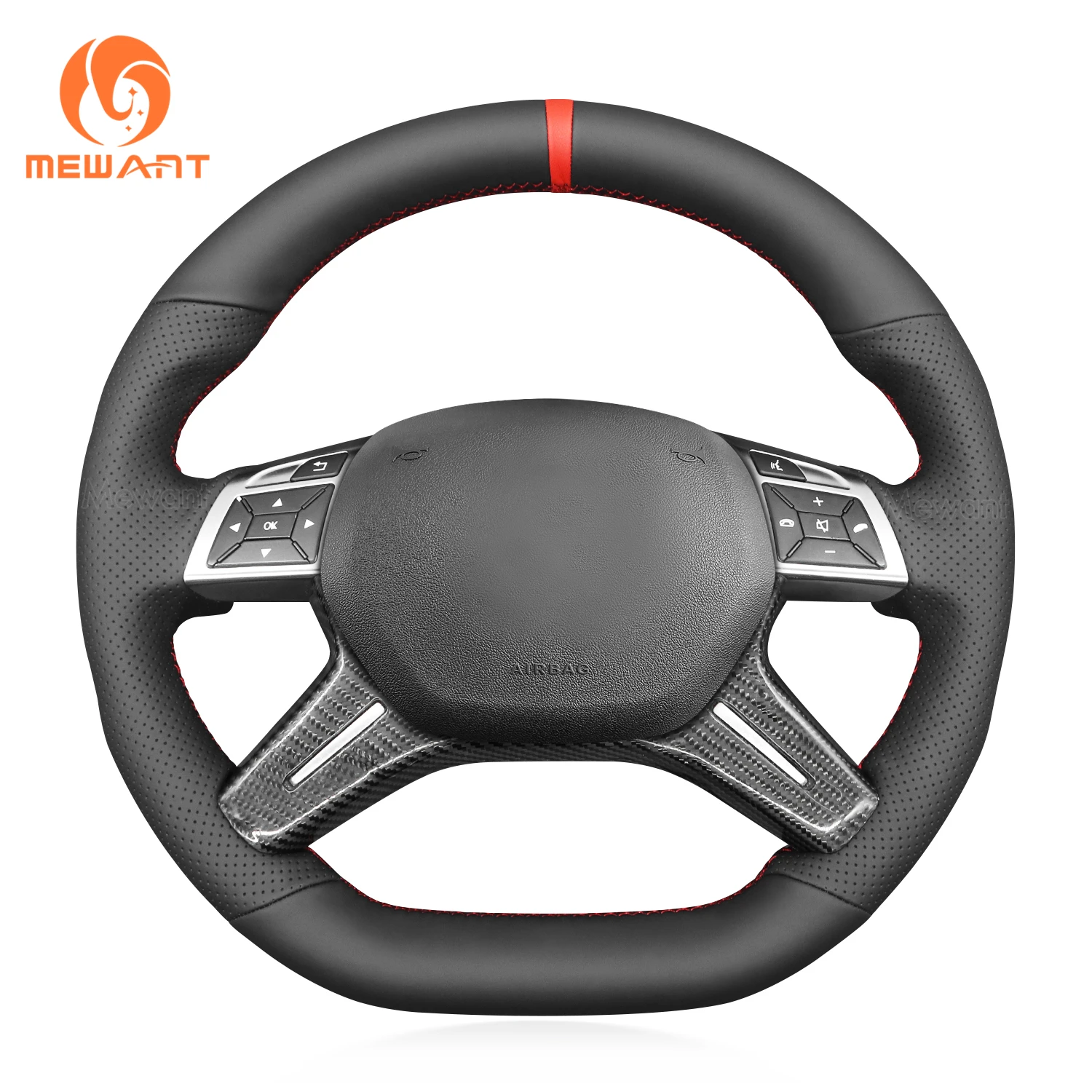 MEWANT Genuine Leather Car Steering Wheel Cover for Mercedes-Benz GL63 AMG (X166) ML63 AMG (W166) G63 AMG (W463) G65 AMG (W463)