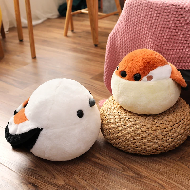 Cute Tit Plush Toy Soft Stuffed Animal Fat Bird Doll Throw Pillow Hug Sparrow Plushies Birthday Gifts For Girl
