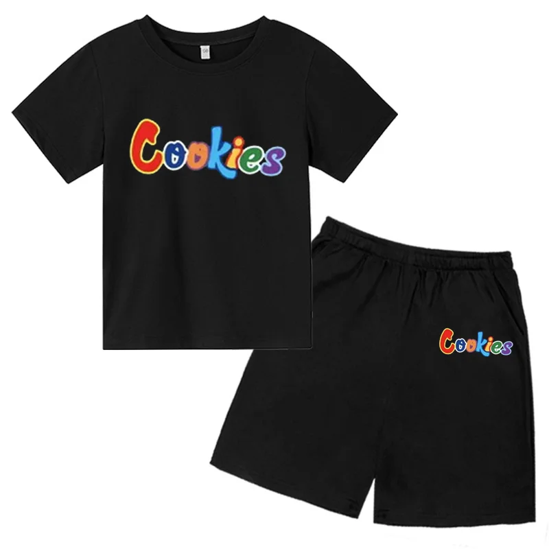 Kinder Casual Mode T-Shirt Bedrukt Letter Tweedelige Set, 3-12 Jaar Oude Jongens En Meisjes Ronde Hals Korte Mouwen + Korte Broek Set