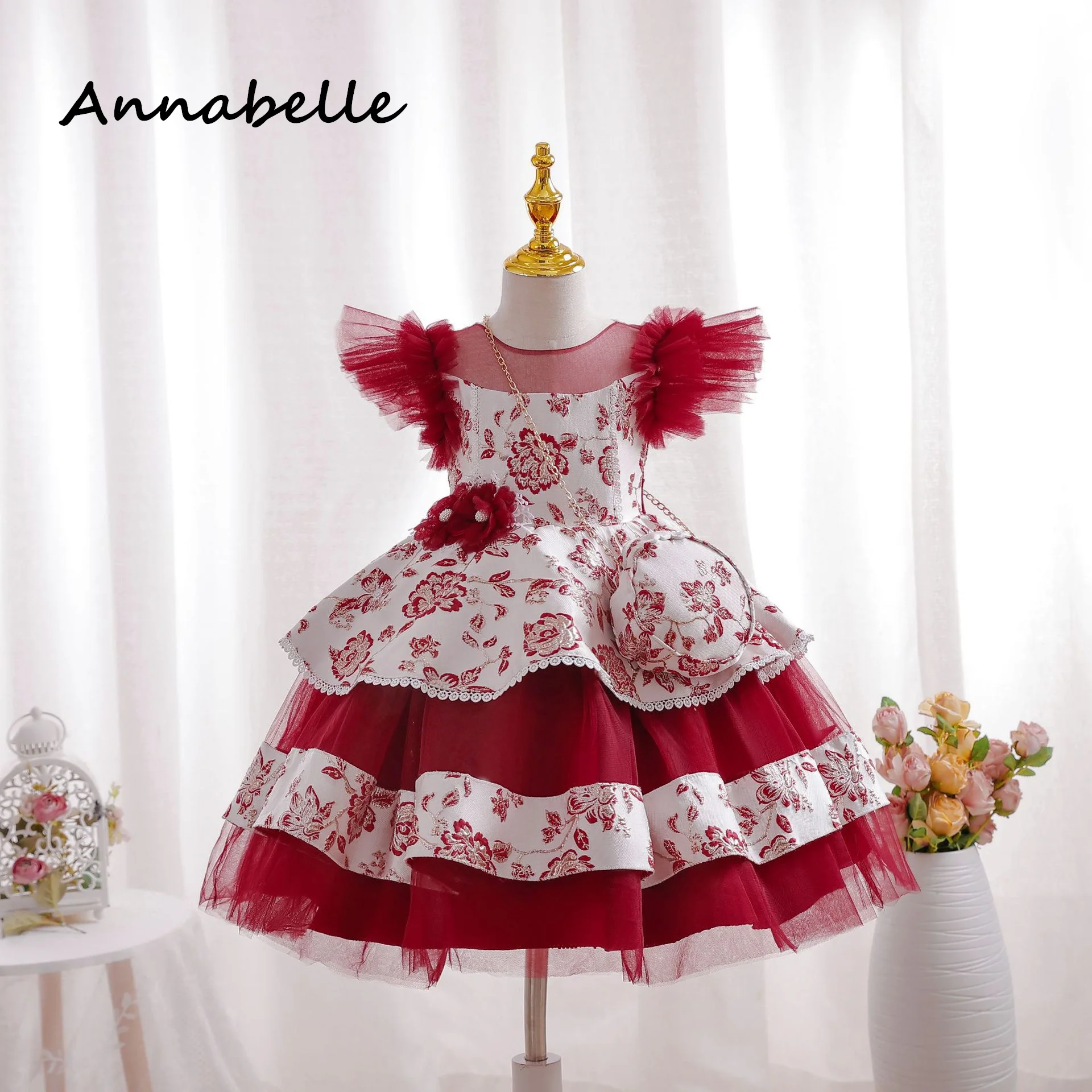 Annabelle Flower Baby Girl Bow Dress For Wedding Party Dress vestidos Kids Colorful Children Puffy Baby Girl Clothes Princess