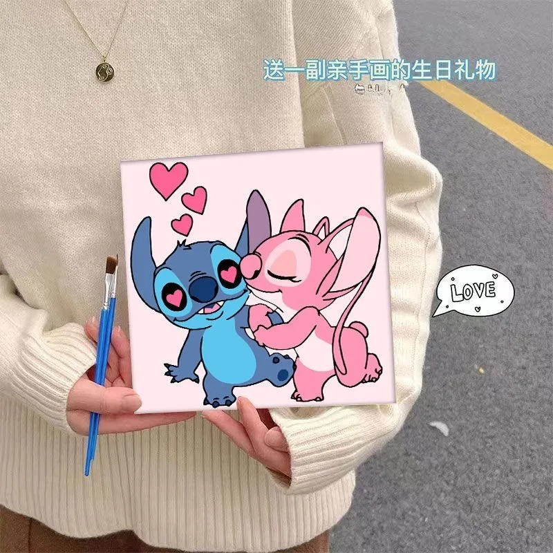 Cute Anime Lilo & Stitch Disney Cotton Diy Coloring Children's Graffiti Hand-painted Cartoon Student Handmade Oil Painting Gift