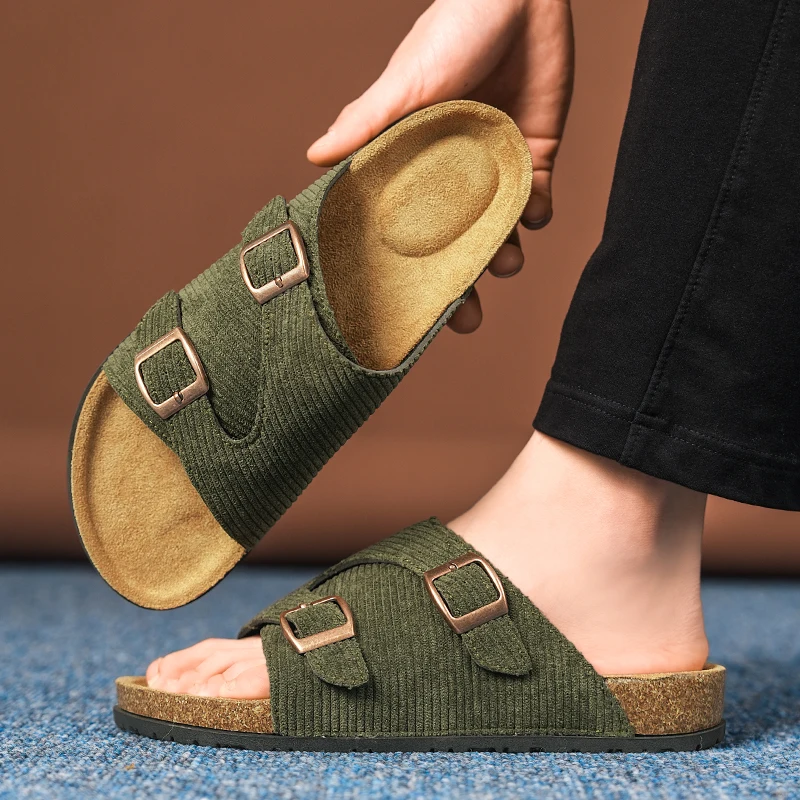 2026 New Summer Couple Light Luxury Cork Slippers, Vintage Buckle Casual Mules, Unisex Outdoor Beach Footwear For Men Women