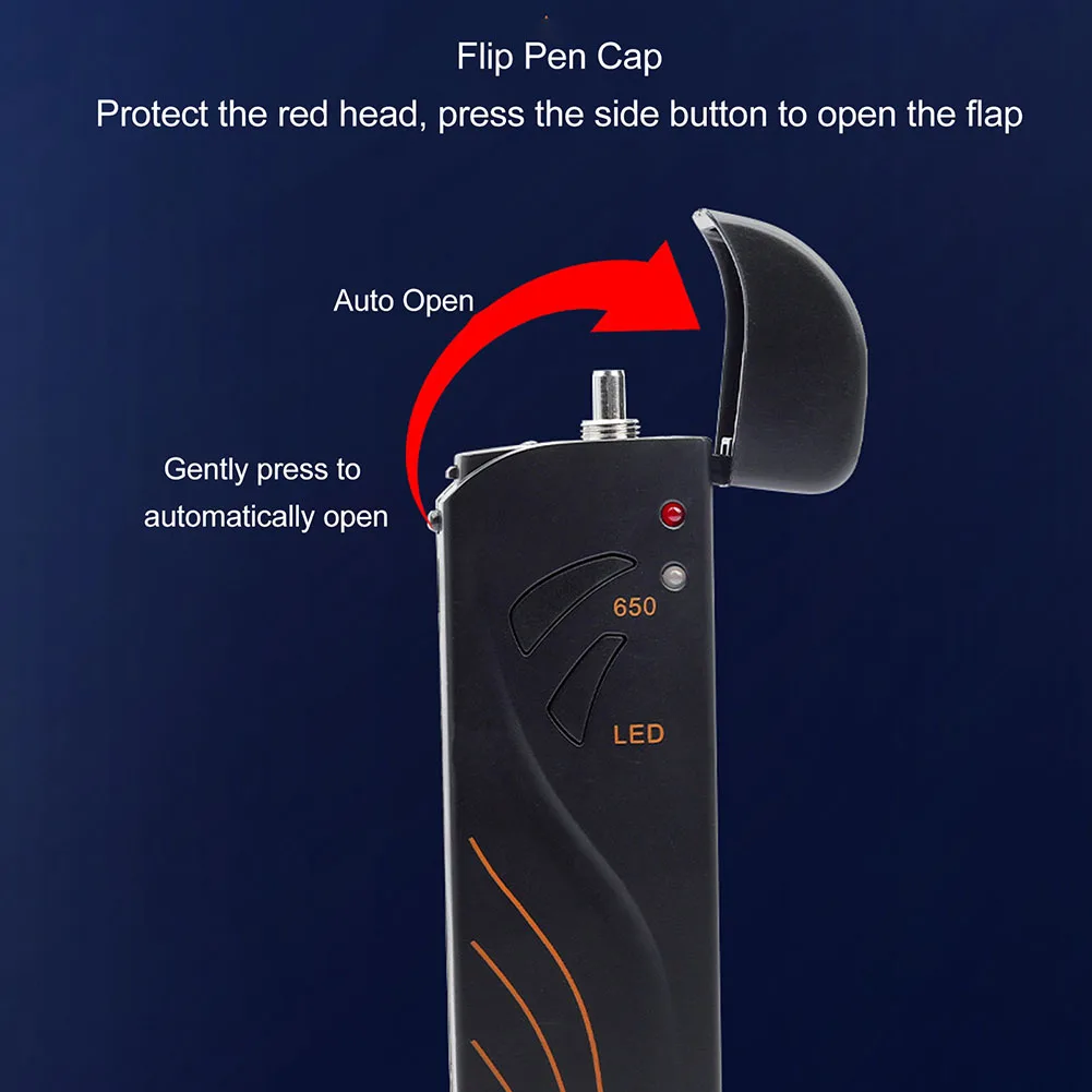 Fiber Optic Tester with Flip Top Pen Cap Design and Side Button Activation for Quick During Network Diagnostics