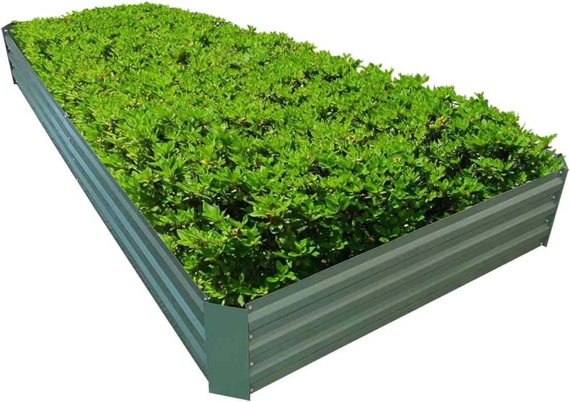 Outdoor Gardening Galvanized Metal Planter Box in Green - 8x4x1ft, 240 Gallon Capacity