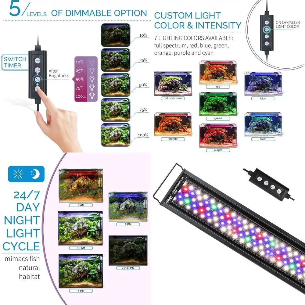 

Светодиодный светильник для аквариумов с растениями, 24/7, с таймером, полный спектр освещения, 30-36 дюймов