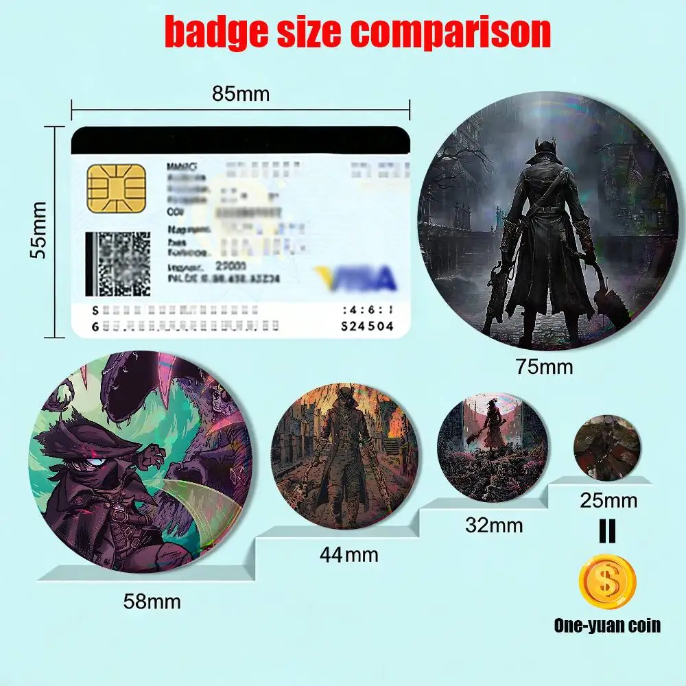 game Gehrman Bloodborne Hunter Badge on Backpack Clothes decoration Tinplate Round Brooch Funny Custom Gifts for Friend