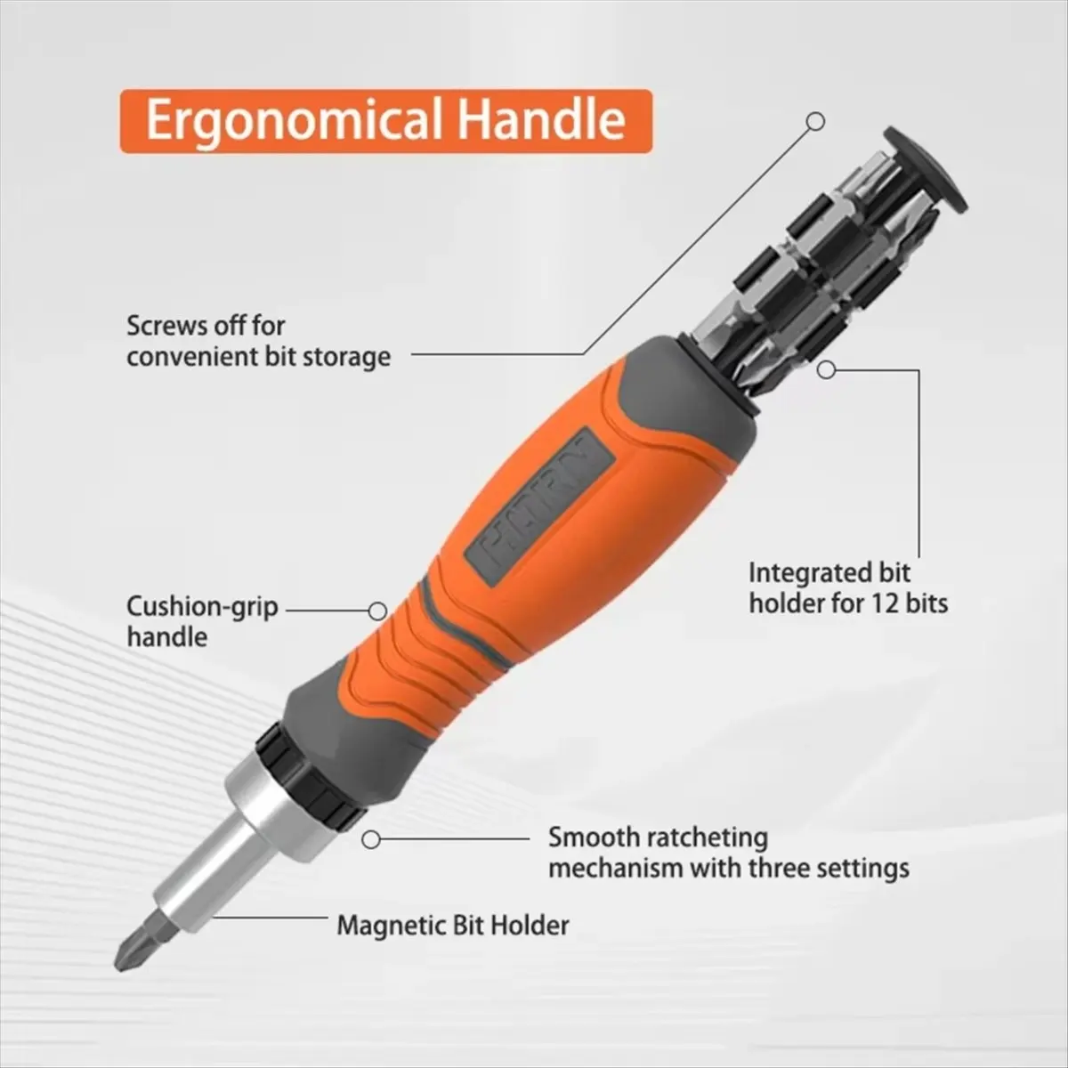 HITL 11 in 1 Ratchet Screwdriver Hidden Screwdriver Head Multi Angle Corner Capable Multifunctional Screwdriver Tool Orange