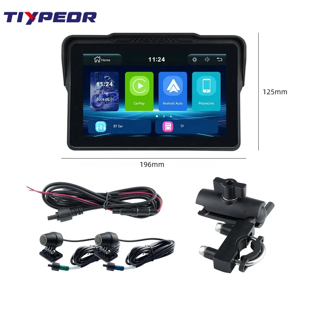 7 Inch Motorcycle Carplay Camera GPS Navigator Waterproof Touch Screen Car Audio TPMS Motorcycle Carplay Digital Video Recorder