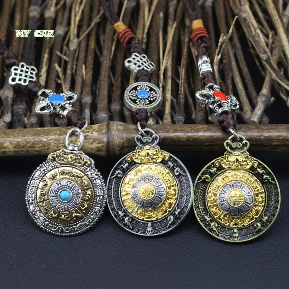 

2Pcs Tibetan Six-character Mantra Prayer Wheel Pendants Exquisite Handwoven Car Hanging Ornaments Alloy High Quality